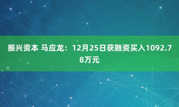 振兴资本 马应龙:12月25日获融资买入1092.78万元